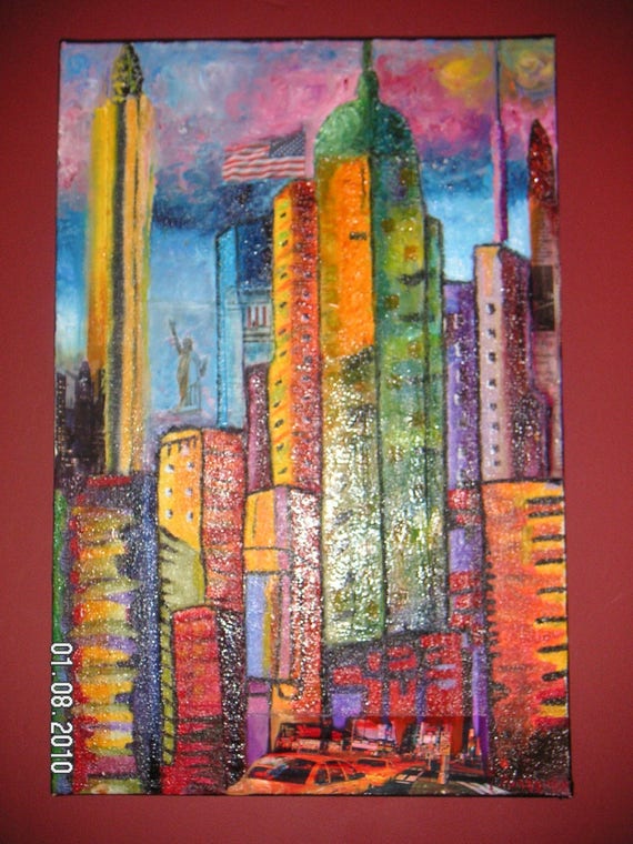 Tableau Peinture Moderne A L Huile New York Etsy