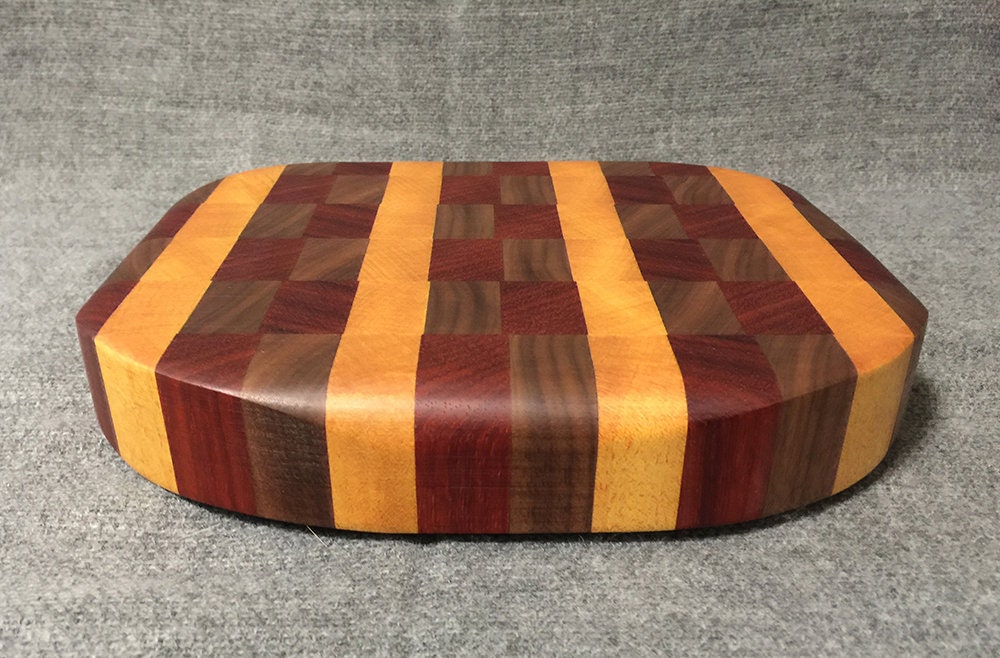 End grain cutting board from Yellowheart Walnut and Padauk Etsy
