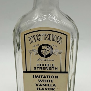 Vintage Watkins Vanilla Extract Bottle – 1960s Apothecary Style Glass Jar with Label & Cap