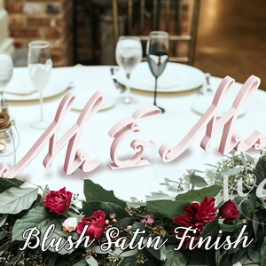 Mr & Mrs Sign, 6in. Love Script Blush Satin Sweetheart table wedding centerpiece, wedding decor, mr and mrs sign, sweetheart table decor