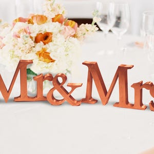 Mr and Mrs Table Sign, 5in. , Rose Gold Vintage Sweetheart table wedding reception centerpiece Wedding Day Studio Cheap Shipping image 1