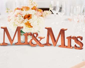 Mr and Mrs Table Sign, 5in. , Rose Gold - Vintage Sweetheart table wedding reception centerpiece- Wedding Day Studio - Cheap Shipping!