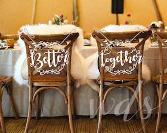 Cartelli per sedie da sposa e sposo Better Together, 12 pollici. Decorazioni per ricevimenti di nozze con scritte vintage Mr and Mrs - Regalo di fidanzamento - Spedizione economica!