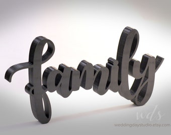 FAMILY Sign, family word sign, Table Sign 6" , Calligraphy, home decor , wedding reception, centerpiece decor - mr & mrs sign  - FREE Ship