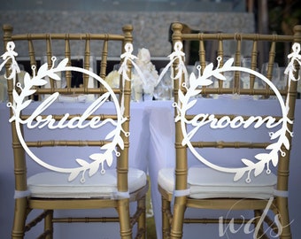 bride groom chair Signs, 11in. vintage script wedding reception decor Mr and Mrs  - Engagement gift - Cheap Shipping!