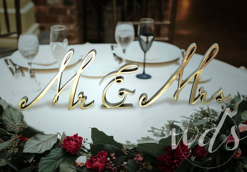 Mr and Mrs Sweetheart table sign, 6in., 8in, sweetheart table decor, wedding decor, head table decor, sweetheart table sign, mr & mrs sign image 1