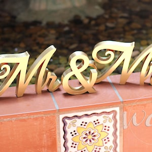 Mr & Mrs Sign, 5in. Classic Script Gold Sweetheart table wedding reception centerpiece decor - head table wedding decor