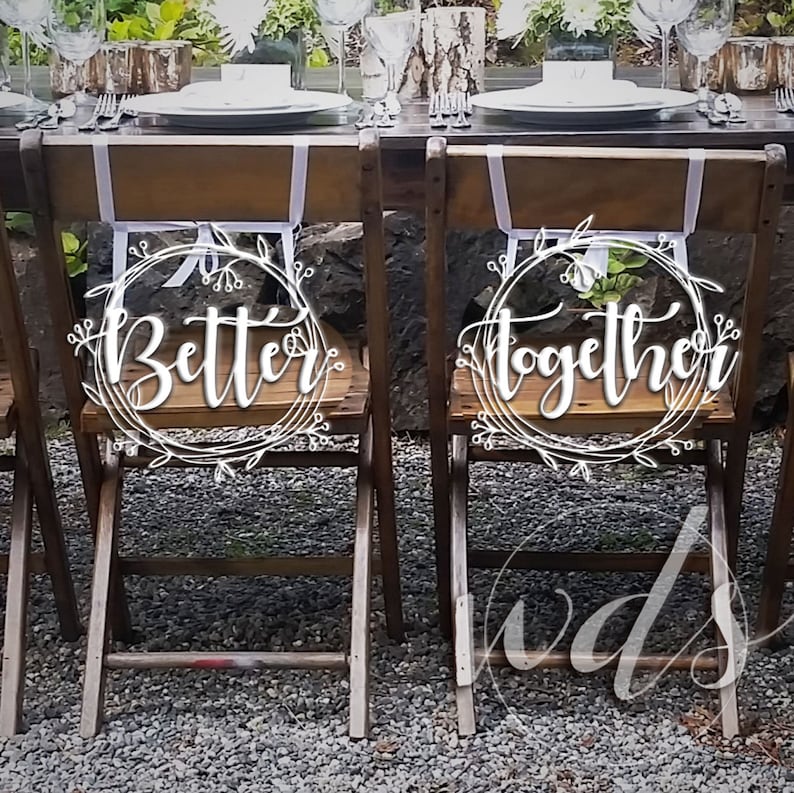 Better Together Chair Signs, 12in. 3d Hand Sketch unique wedding reception decor sweetheart table Wedding Day Studio Cheap Shipping image 2