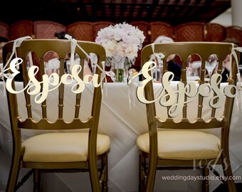 Esposa Esposo Chair Signs, 12in, mr & mrs reception decor sweetheart table, sweetheart table decor, Mr Mrs chair signs, español