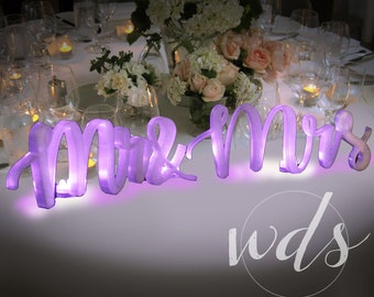 Mr and Mrs Sign, 5in. Purple Lighted sign Script sweetheart table wedding reception centerpiece 3 LED TEALIGHTS sweetheart table decor