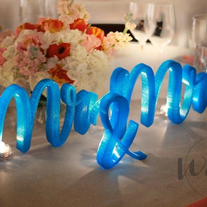 Mr and Mrs Sign, 5in. Lighted Vintage Script sweetheart table wedding reception centerpiece gift with 3 LED TEALIGHTS and FREE Shipping!