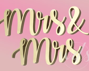 Mrs and Mrs Sign, 5in. Vintage Script Sweetheart table wedding reception centerpiece wedding decor mrs & Mrs, wedding sign