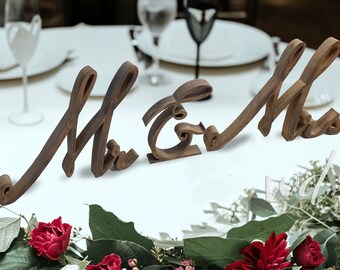 Mr & Mrs Sign, 6in. Dark Walnut Finish, sweetheart table decor Sweetheart table head table centerpiece wood sign free shipping