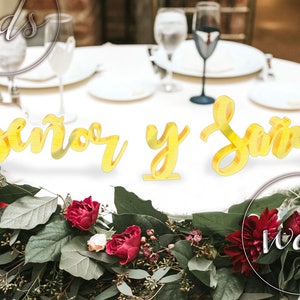Senor y Senora table sign 5&quot;, sweeetheart table decor,  Boda decoration, español, wedding sign,  3 FREE LED TEALIGHTS offer wedding decor