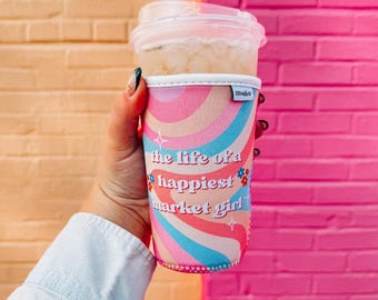 Life of a Happiest Market Girl Cup Sleeve | Insulated Iced Beverage Cup Holder | Cute Coffee Cozy