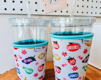 Fruits of the Spirit Cup Sleeve | Insulated Iced Beverage Cup Holder | Cute Coffee Cozy