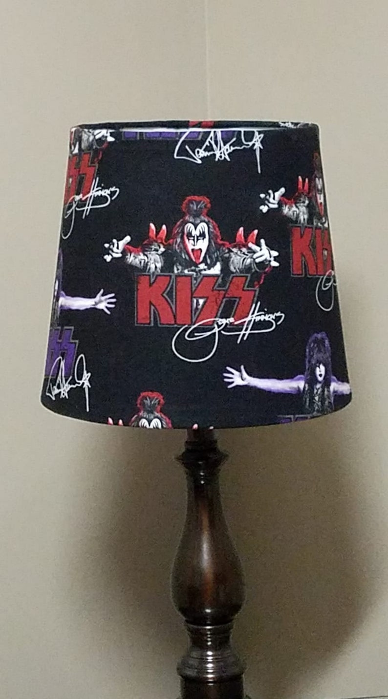 Band Kiss Inspired Lamp Shade Fabric Rock N Roll 70s Gift Heavy Metal Man Cave Lighting Bar For Rocker