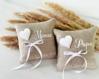 Personalisierte Ringkissen aus Leinen für Mama und Papa