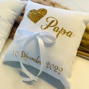 Dad and Mom wedding ring cushions in gold with customizable date image 5
