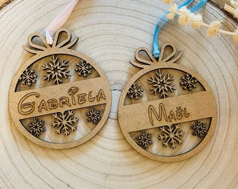 Customizable wooden Christmas ball first name engraved to hang on the Christmas tree first name text of your choice