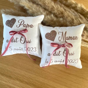 Portafedi x2 Papà mamma ha detto sì Cuscino portafedi personalizzato con glitter rosa antico con data