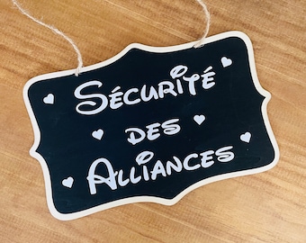 Pancarte "Securité des alliances »  pour enfant d'honneur mariage style ardoise écolier personnalisable texte au choix