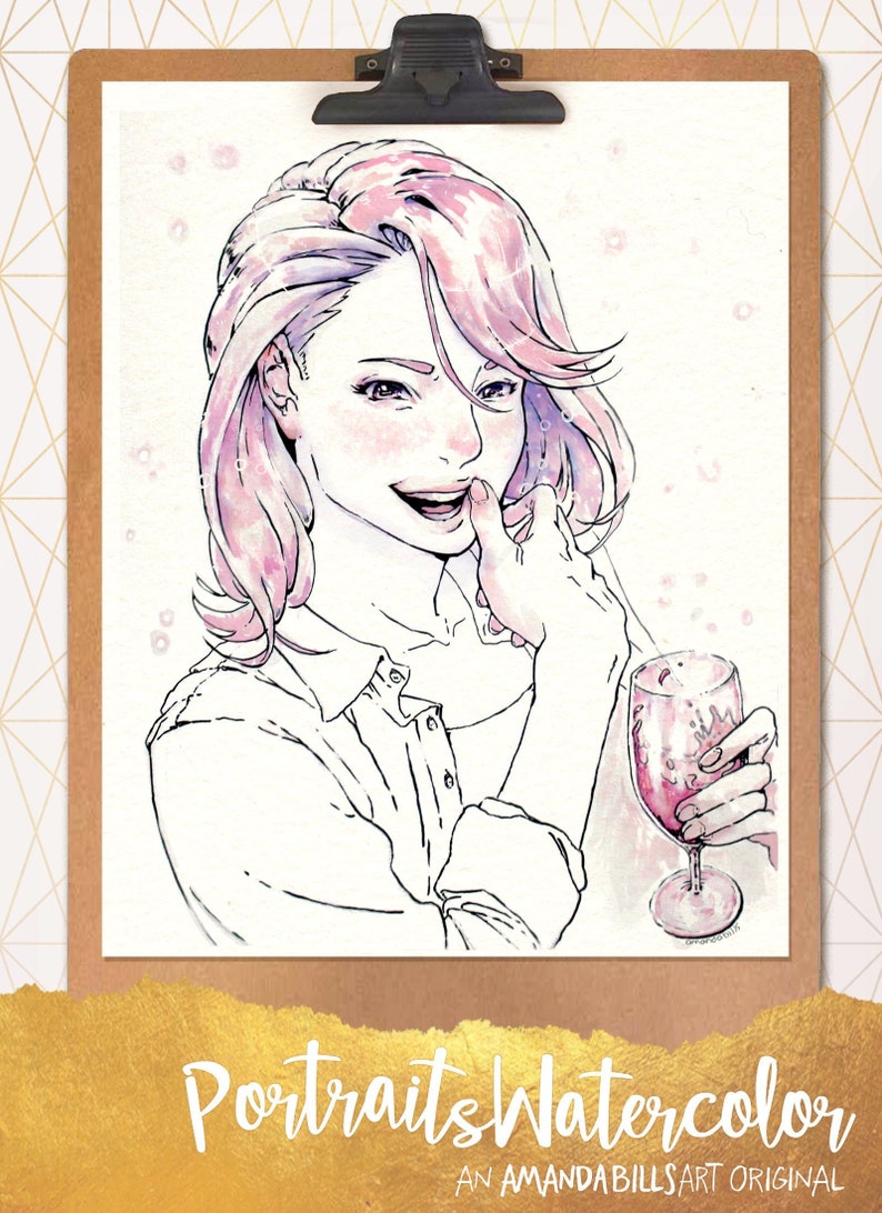 Portraits Ink Custom Cartoon Anime Manga Digital Watercolor Etsy