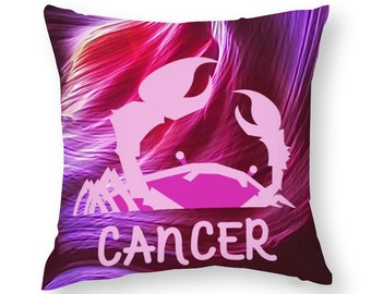 Cancer Short Plush Cushion Cover 20" x 20", Horoscope Cushion