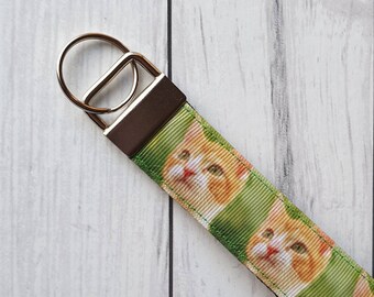 Cute Ginger Cat Key Chain, Cat Keyring, Cat Accessories Key Ring, Kitten Lover Gift Ideas, Small Lanyard, Ladies Keyfob, Wrist Strap for Mum