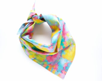 CLEARANCE Tie Dye Look Bandana for Dog, Tie On Style Dog Scarf / Neckwear for Birthday or 60s 70s Party, Bright Colourful Cute Pet Bandana