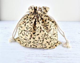 Small Reusable Fabric Drawstring Gift Bag, Eco Friendly Present Wrapping, Multi Use Washable Xmas Cloth Bag, Christmas Handmade in Australia