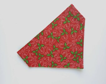 Small Over Collar Dog Accessories Bandana Christmas, Holly Leaf Swirl Scarf for Fur Baby, Canine Best Friend Gift, Present from Pet Parent