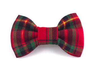 Plaid Bow Tie Dog, Tartan Pet Bowtie for Christmas, Detachable Hook & Loop Collar Accessory for Family Pet, Festive Gift for Cute Puppy