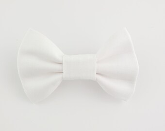 Perfectly IMPERFECT detachable medium white dog bow tie for special occasions, Dapper pet wedding attire, Stylish puppy bowtie, Small flaw