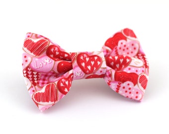 Cute Heart Bow Tie for Dogs, Detachable Dog or Cat Bowtie, Pet Bow Tie, Pink & Red Wedding, Engagement, Valentine's Day Accessory for Puppy