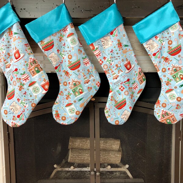 Teal gingerbread stockings /Cooking kitchen Christmas stockings