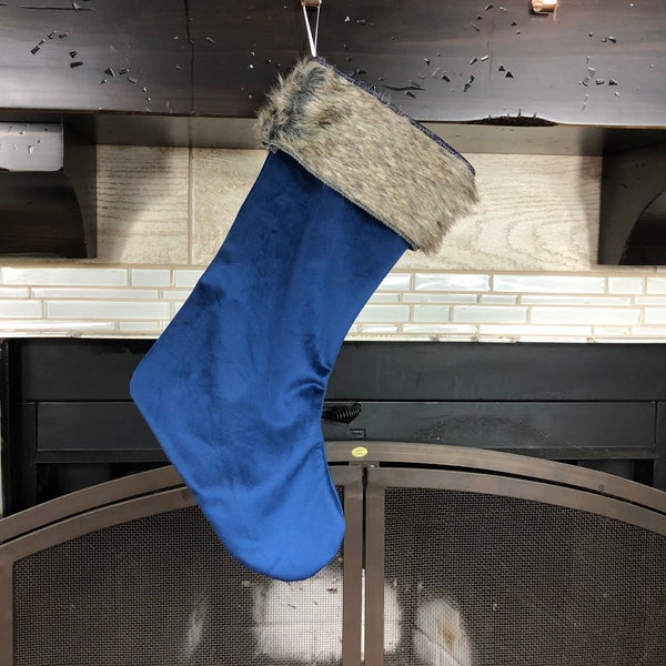Blue velvet and fur stockings /Country Christmas stockings / Scandinavian stockings