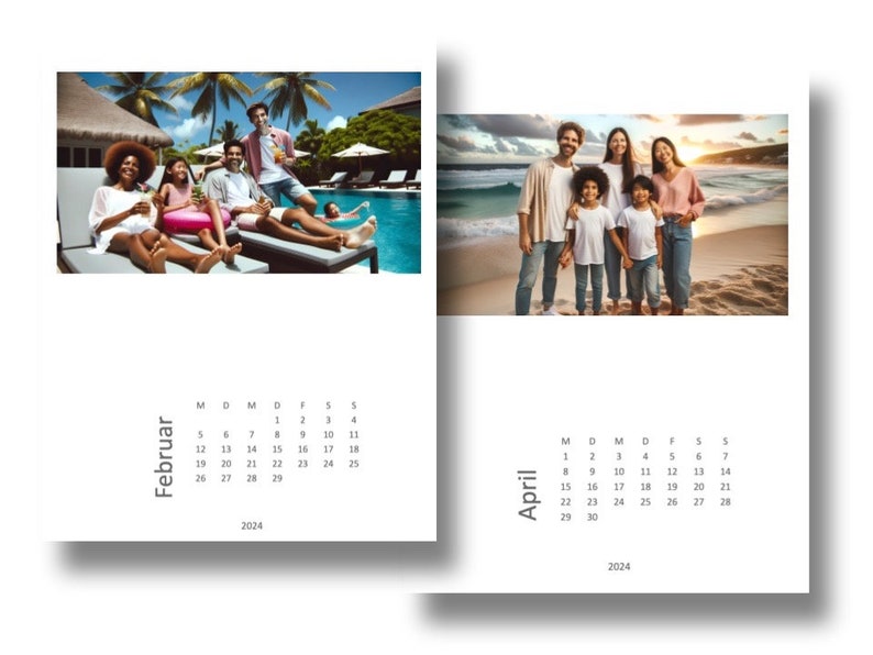 Kalender Druckvorlage 2024 Fotokalender modern Vorlage zum ausdrucken zum personalisieren deutsch Kalender drucken Bild 3