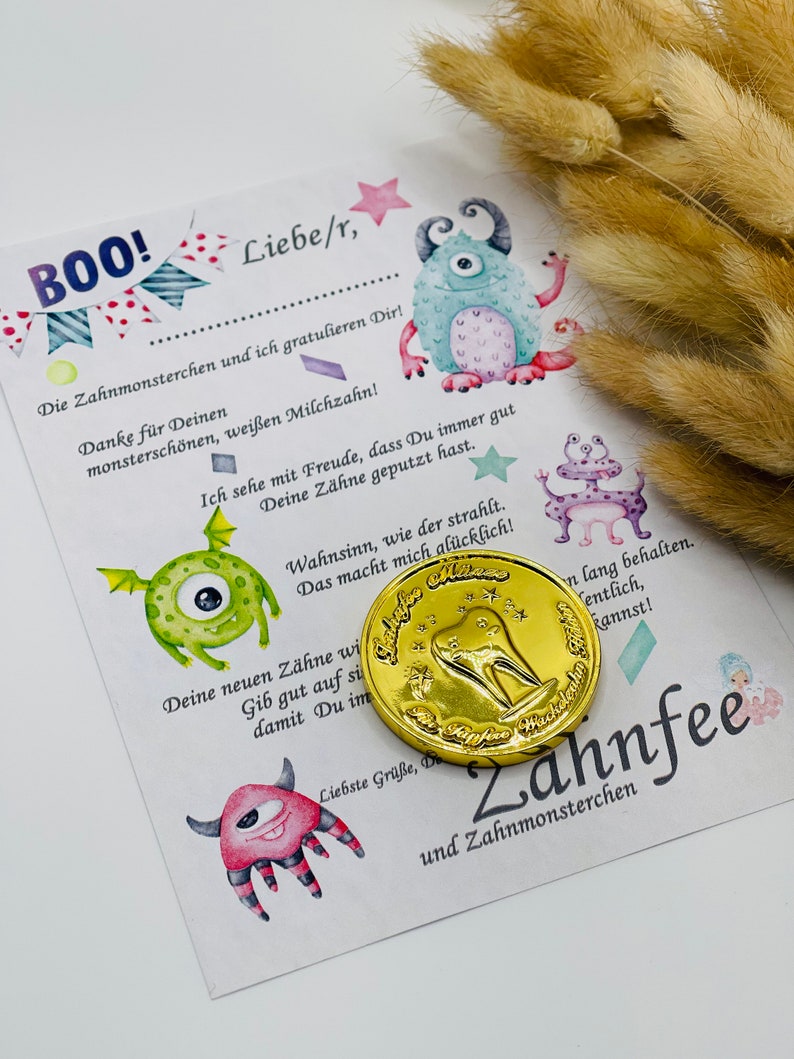 Zahnfee Brief Monster mit Goldmünze