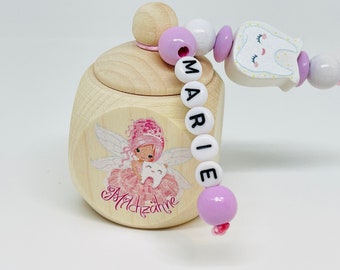 Milk tooth box with name - tooth fairy in pink