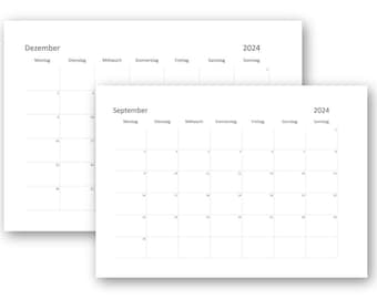 digitaler Kalender 2024 Druckbar | Deutsch | Monatlicher Kalender zum Ausdrucken | Minimalistisch | Alle 12 Monate PDF | A4 | Herunterladen