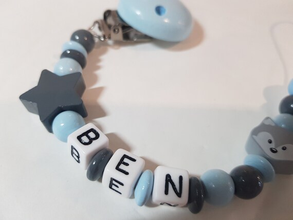 Schnullerkette mit Namen Fuchs Mini Boss Stern Baby Junge schwarz türkis
