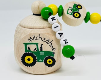 Milk tooth can with the name Tractor