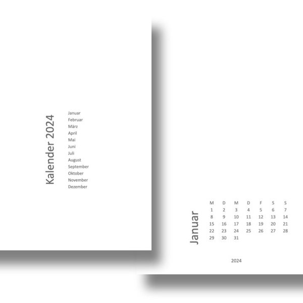 Kalender Druckvorlage 2024 | Fotokalender | modern | Vorlage | zum ausdrucken | zum personalisieren | deutsch | Kalender drucken