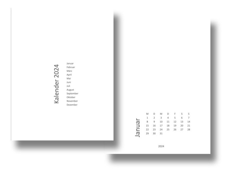 Kalender Druckvorlage 2024 Fotokalender modern Vorlage zum ausdrucken zum personalisieren deutsch Kalender drucken Bild 1