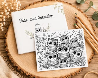 Eulen Ausmalbilder | Ausmalbuch Kinder | Malvorlagen Eulen | PDF Download | Malbuch Kindergarten | Grundschule | Ausmalbilder Tiere