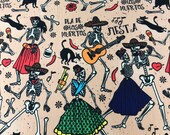 Color Fiesta Calavera Fabric - Dia de Lost Muertos Halloween Fabric By The Yard