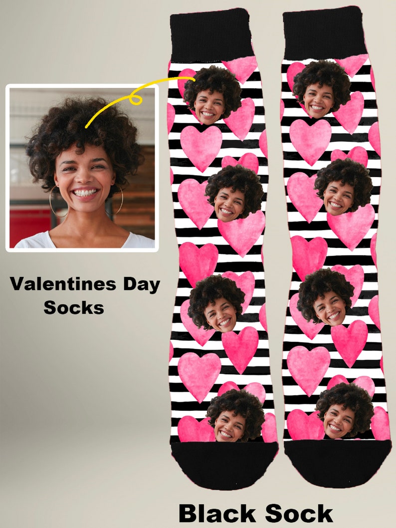 Valentine Socks Personalized Calf socks XOXO Stripes Sweetheart Personal Photo Socks Kisses and Hugs Socks BFF