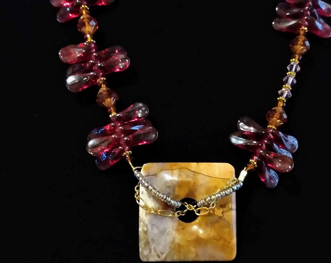Handmade Jasper Pendant Necklace and Earrings Set