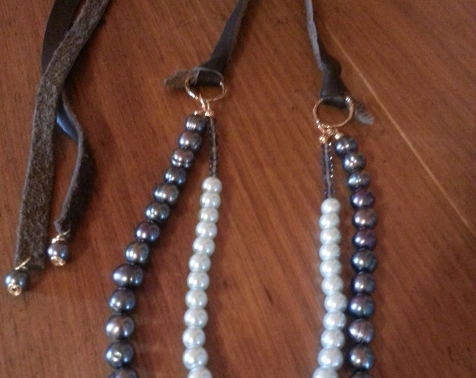 Original Design Freshwater Pearl and Leather Necklace